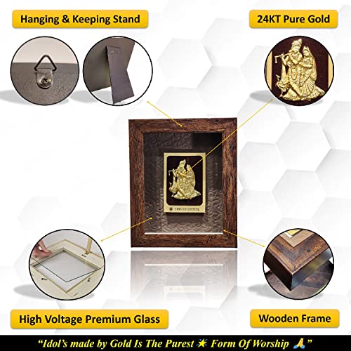 Image of Pk & Pk Jewellers Lord Radha Krishna with Peacock Oblong Photo Frame Tabletop | 24KT Pure Gold | Elegant Collection | Extra Mini Small Size (For Premium Gift, Temple, Table Decor, Home Decoration)