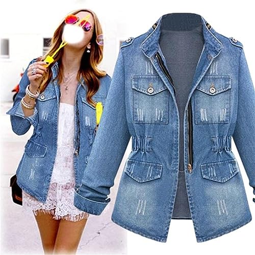 Women's Denim Jackets Cropped Jean Jacket Long Sleeve Blazers Trench Coat Dressy Distressed Trendy Fall Outfits Pocket2