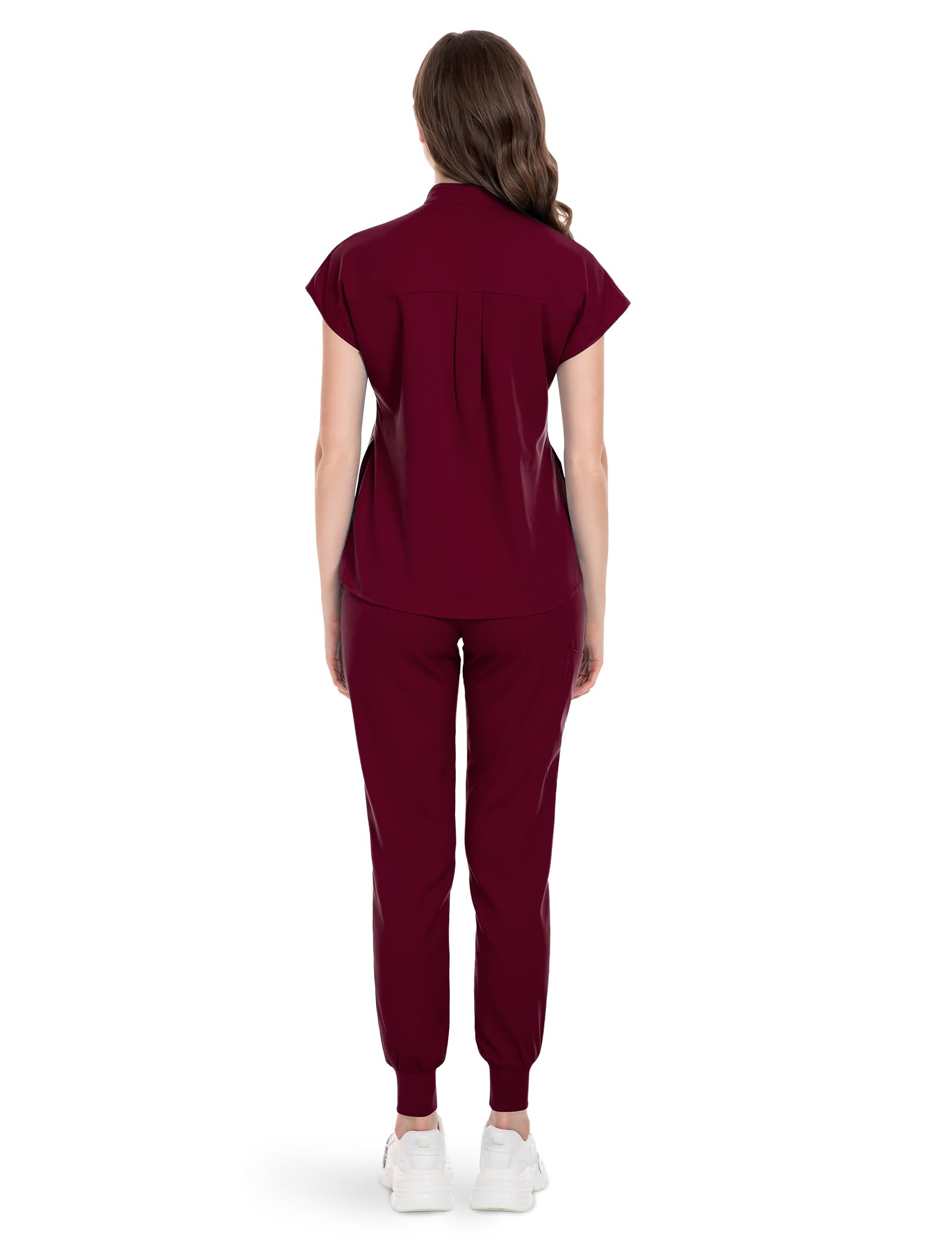niaahinn Schlupfkasack für Damen, Krankenschwesteruniform, Jogginganzug, Stretch-Top und Hose mit mehreren Taschen, für Krankenschwestern, Ärzte, Ästhetiker, Arbeitskleidung (Rot, Größe M)