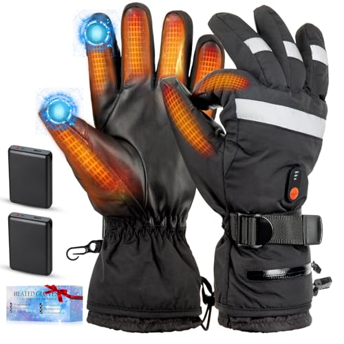 Guantes calefactables para hombre y mujer, guantes de esquí con 3 niveles con baterías de 5 V 6000 mAh tipo C, impermeables para escalada, senderismo, ciclismo, camping