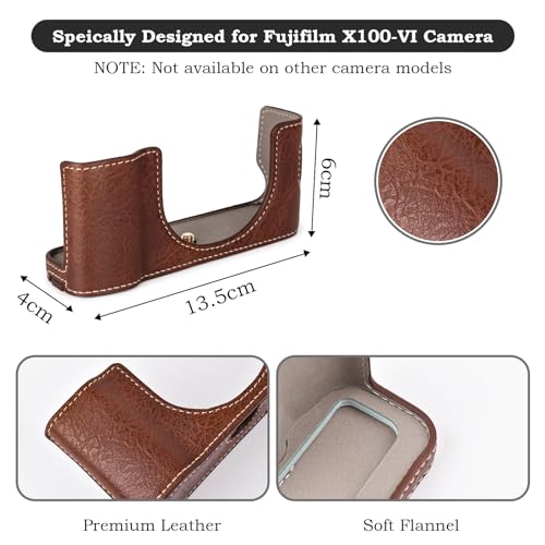 VOVMOEYA X100VI Camera Case,PU Leather Camera Half Case Compatible with Fujifilm X100VI Digital Camera, Brown - Image 2