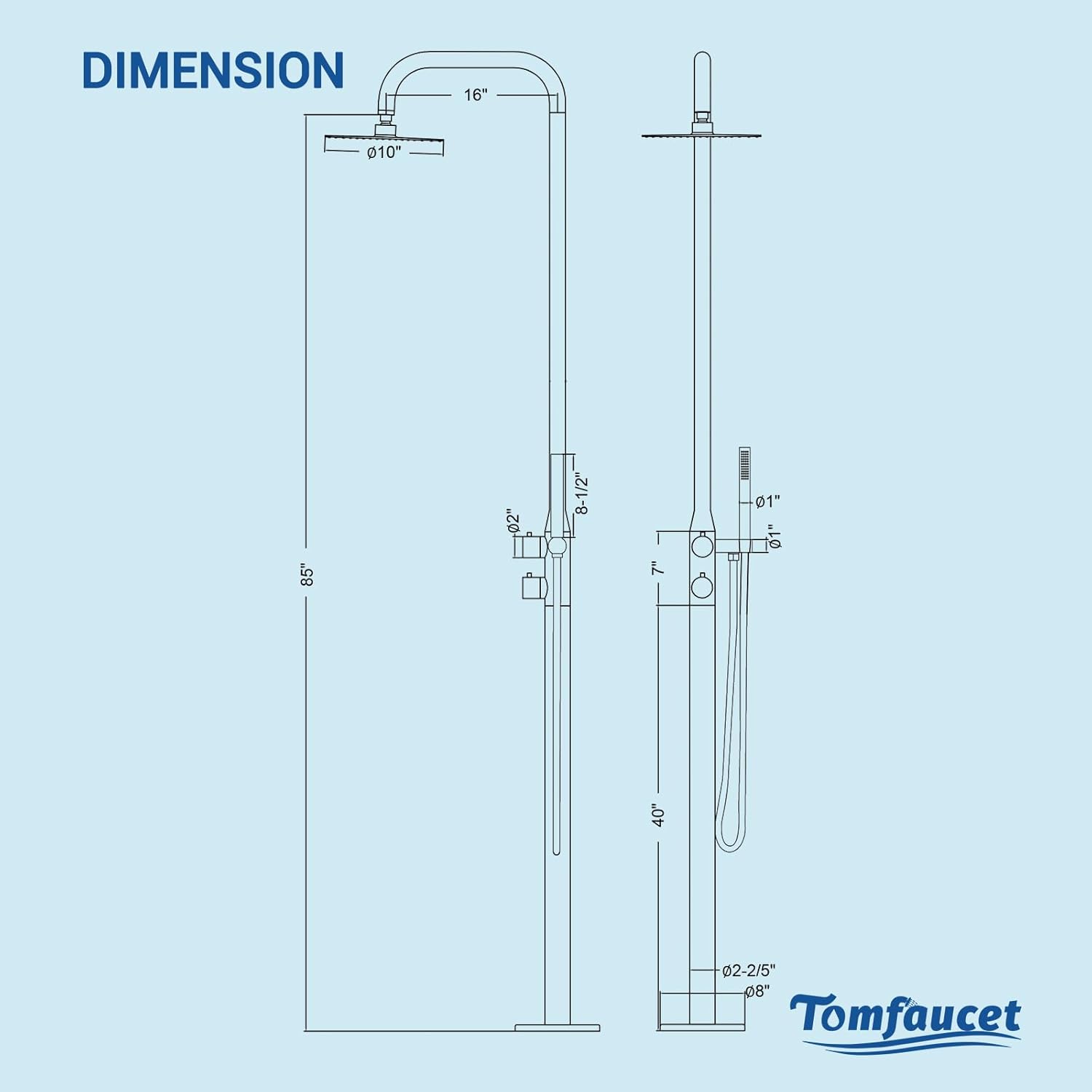 Freestanding Outdoor Shower Kit, 316 Marine Grade Stainless Steel Outside Shower System for Backyard, Pool, Beach, Outdoor Shower Fixtures with Rain Shower Head & Handheld, Brushed Nickel