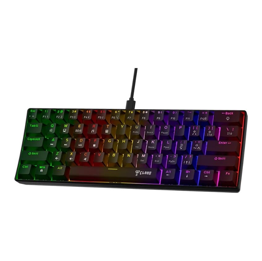 Teclado Gamer Clanm Mecânico 60% Night Walker V2 RGB Hot Swap ABNT2 USB-C Preto