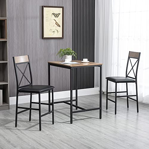 Homcom 3 Piece Bar Table And Chairs Set, Dining Table Set With Pu Padded Stools And Steel Frame For Kitchen, Small Spaces, Brown #TOP1