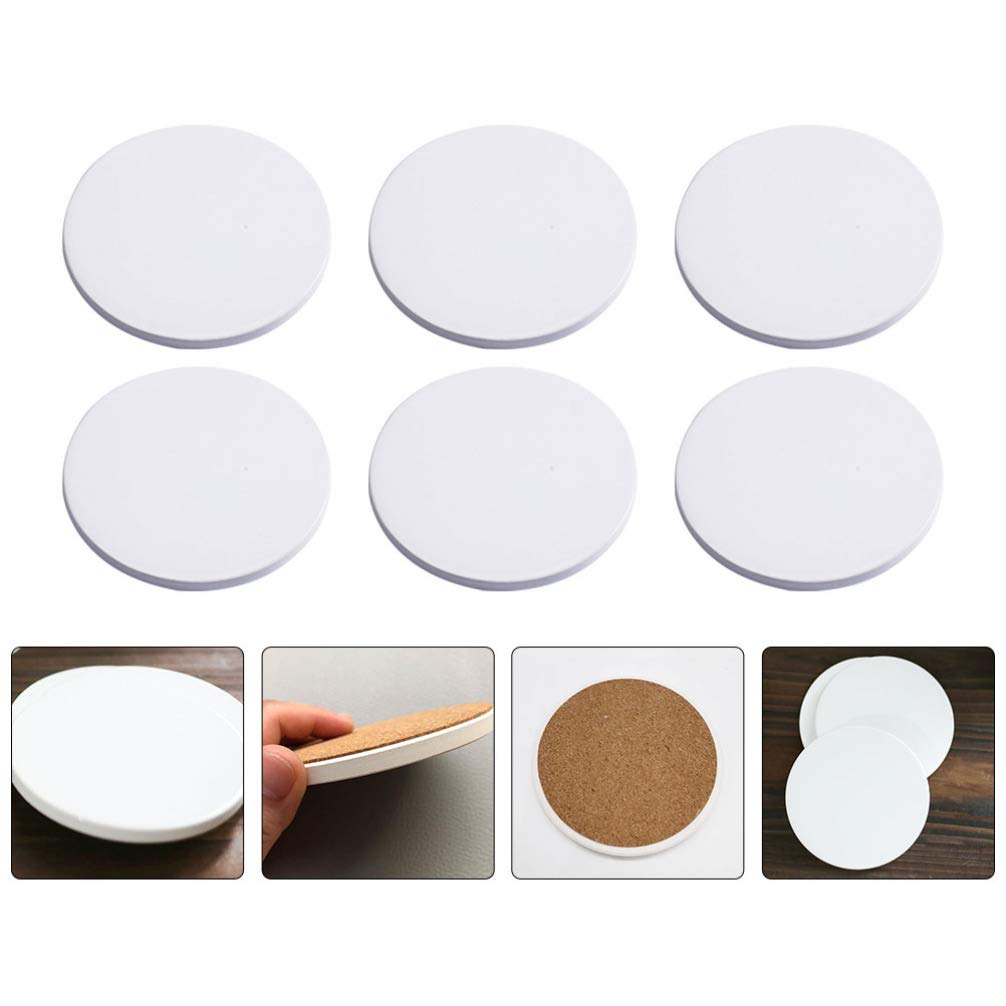 EXCEART 12 Pièces Dessous De Verre en Céramique Dessous De Verre en Carreaux De Céramique sous-Verre De Tasse De Boissons Tapis De Tasse Rond Décor De Café Table Ronde Auto Blanche