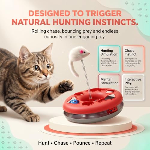 Image of FAB TECH Interactive Cat Toy with Moving Ball & Spring Mouse - 2-in-1 Circle Track Play Toy for Indoor Cats & Kittens - Durable,Fun Pet Toy for Exercise, Hunting & Batting(Color May Vary)