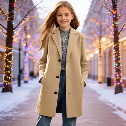 Teen Girls Trench Coat Double Breasted Notched Collar Wool Coats Kids Winter Warm Windproof Long Parka Jacket with Pocket Casual Fashion Elegant School Uniform Dress Coats - Image 2
