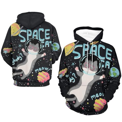 Hoodie planète espace chat UMENG pull col capuche unisexe taille S - 7