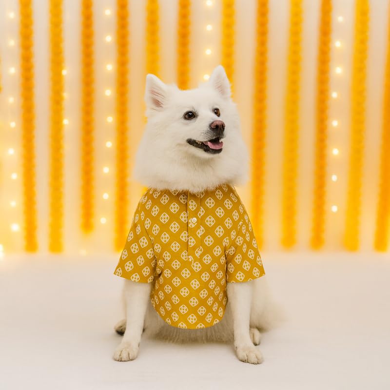 Image of Thunder Tails Soft Cotton Dog Kurta for Small Dogs & Puppies | Comfortable Traditional Pet Wear for Pekingese, Maltese & Mini Breeds | Ethnic Outfit Festivals (Mustard, Small)