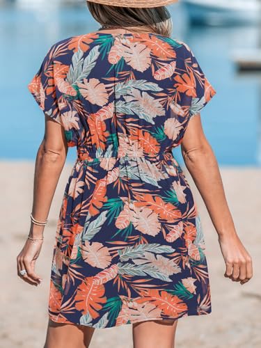 Image of CUPSHE Women's Swimsuit Coverup Casual V Neck Beach Dress Short Sleeve Elastic Waist Swimwear Cover Ups 2026 Beachwear
