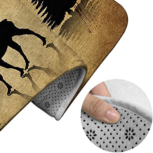 Badezimmerteppich-Set, 3-teilig, Vintage-Tier, rustikal, Elch, Elch, Hirsch, Wald, Kiefer, Mond, Design, waschbare Badteppiche, rutschfest, mit Rückenpolster, Konturteppich und Toilettendeckelbezug – Bild 5