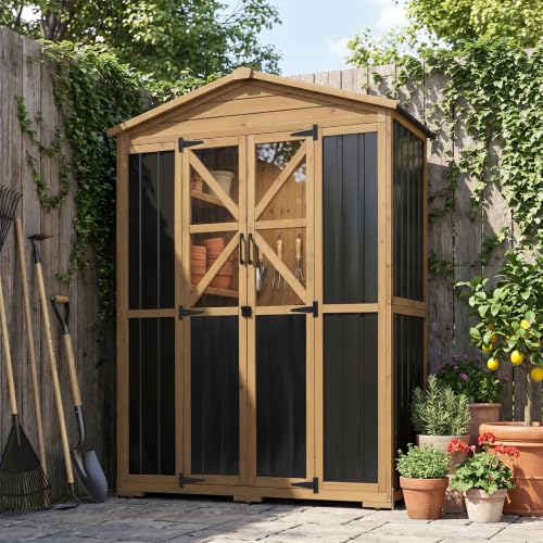Image of Extra Large Outdoor Storage Cabinet Weatherproof, Garden Shed with Shelves