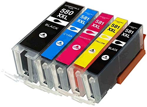 24 mesi di garanzia Printing Saver PGI-580XXL CLI-581XXL PIGMENTO NERO (1) NERO (1) CIANO (1) MAGENTA (1) GIALLO (1) cartucce d\'inchiostro compatibili per CANON Pixma TS6151 TS6251 TR7550 TS8152 TS8251 TS8252 TS9550