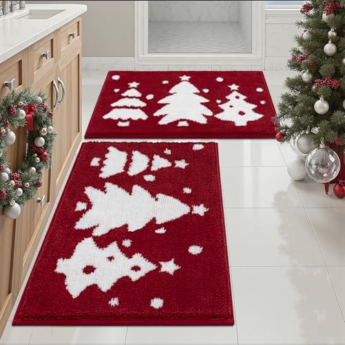 Vaukki Christmas Bathroom Rug Set 2 Pieces, Plush Microfiber X-Mas