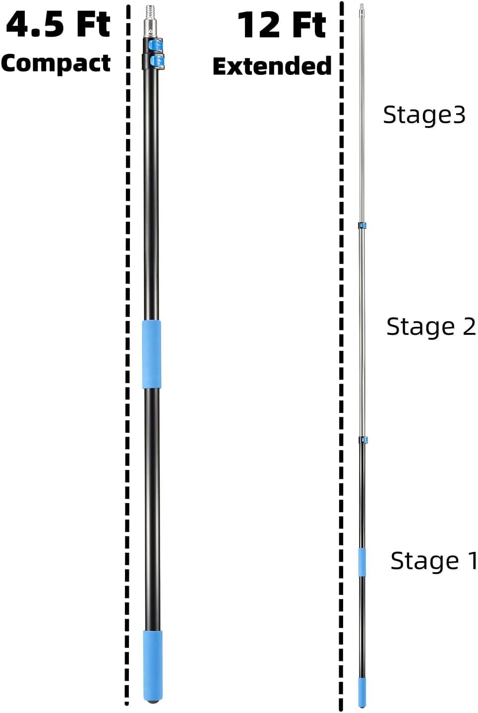 20 Foot High Ceiling Fan Duster with 5-12ft Extension Pole, Extendable Reusable Cobweb, Feather, Window Cleaning Squeegee Kit