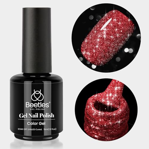 Image of Beetles Red Gel Nail Polish - 15ml Sparkly Glitter Diamond Red Gel Polish for Girls & Women - Soak Off, UV Nail Lamp Included Gift for Women