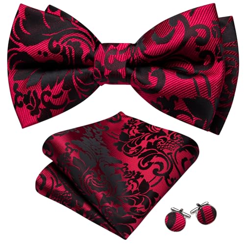Image of YOHOWA Paisley Striped Men Bow Tie Pre-Tied Formal Adjustable Colorful Bowties Handkerchief Cufflinks Set Wedding Party