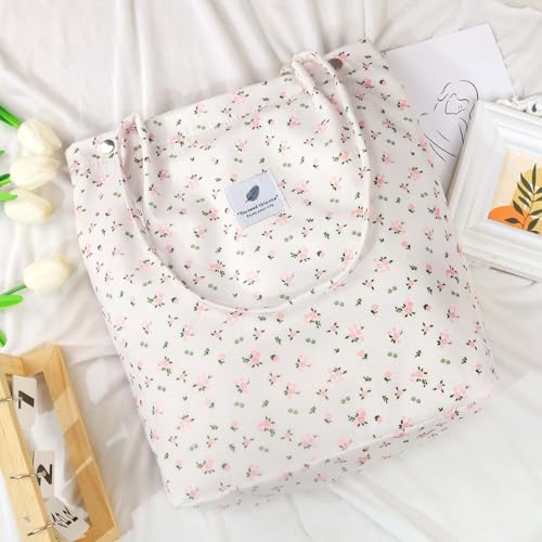 Image of Ayieyill Corduroy Tote Bag for Women Canvas Shoulder Cord Purse with Inner Pocket