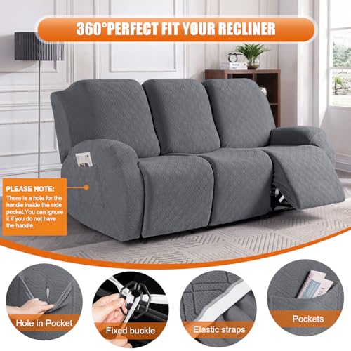 Image of VANSOFY Recliner Cover, 3-Pieces Stretch Reclining Couch Covers with Pockets Reclining Sofa Slipcovers 3 Seater Soft Washable Furniture Protector for Dogs Cats(Dark Gray)