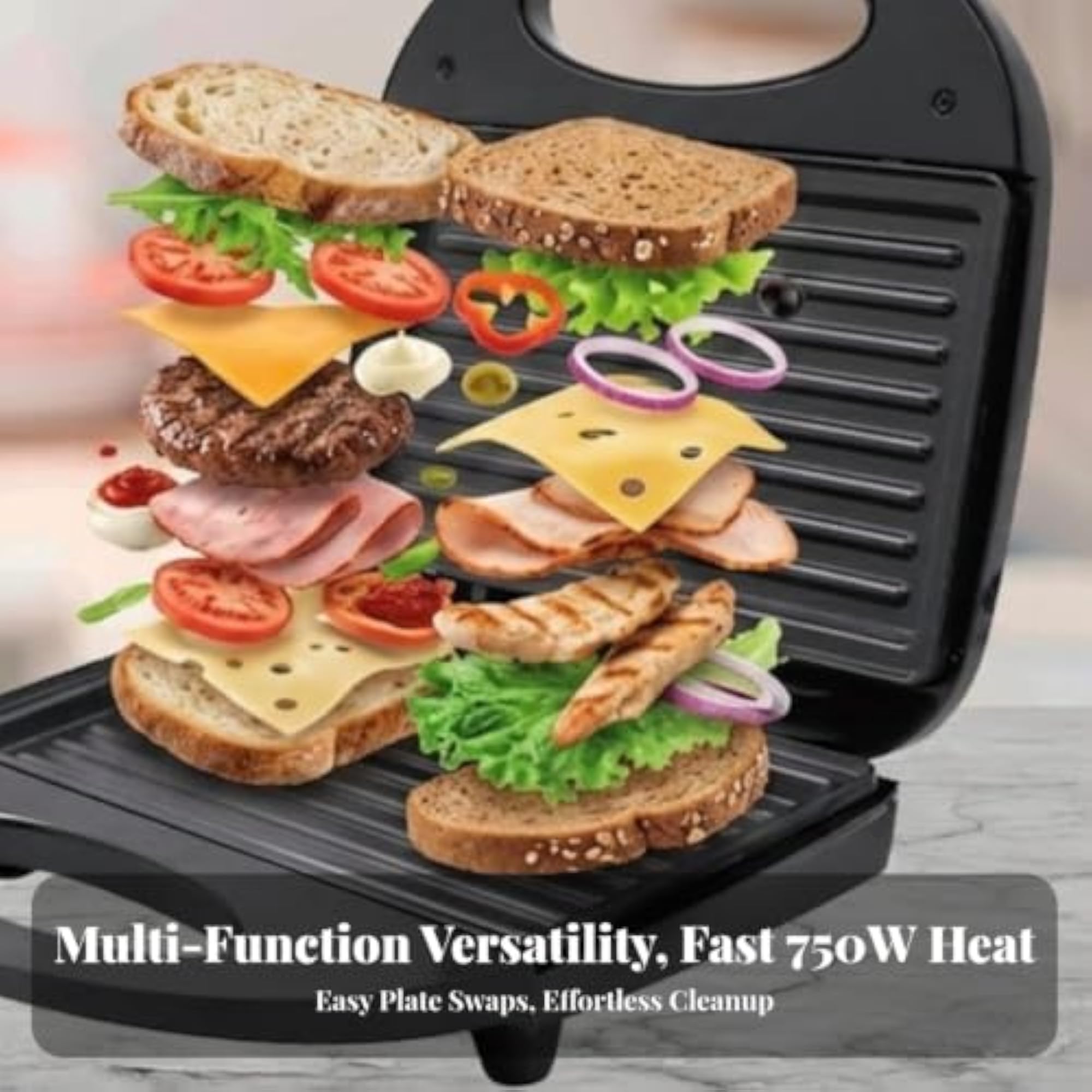 Easy to Clean Electric Sandwich Maker, Non-Stick Plates