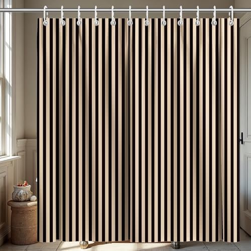 Modern Striped Shower Curtain 72x72 Inch with Hooks, Vertical Bei...