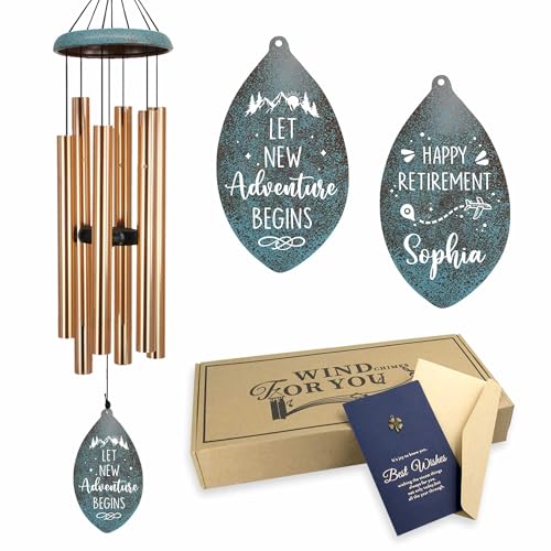 Image of ASTARIN Personalized Happy Retirement Gifts, Custom Name Retirement Wind Chimes for Women Men, 35 inch Large Deep Tone Wind Chime Retire Gifts for Husband Friends Parents