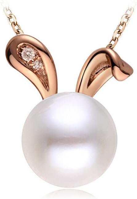 Freshwater Cultured Pearls Cute Animal Rabbit Pendant Delicate Jewelry S925 Sterling Silver Necklace Easter Valentine's Day Christmas for Girls Women - Rose Gold