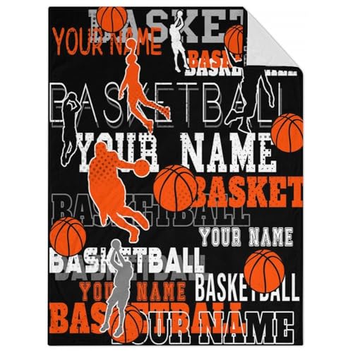 Mercuryelf Custom Basketball Throw Blanket - Soft, Fuzzy & Warm - 60x80 Inches Flannel Blankets for Bed, Couch - Black Sports Throws Gift for Adults