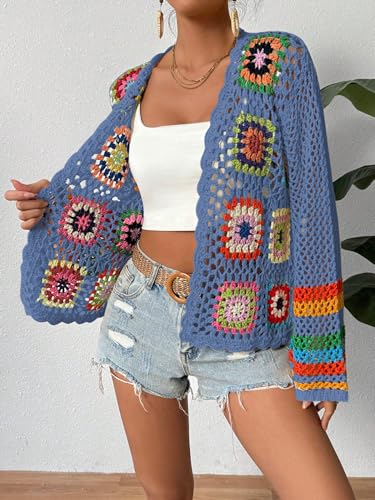 Image of SHENHE Women's Floral Crochet Cardigan Hollow Out Open Front Long Sleeve Cardigan Sweater