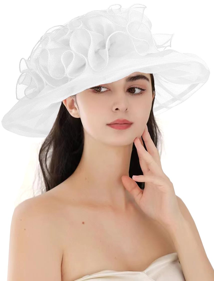 ORIDOOR Women's Organza Cloche Bowler Hat Derby Fascinator for Tea Party Bridal Wedding Hat
