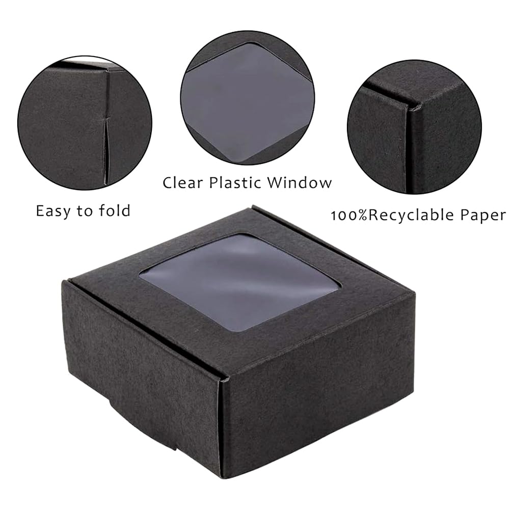 BENECREAT 100-Pack Kraft Gift Boxes With Clear Window – 2.5x2.5x1.2 Inches, Black, For Favors & Treats - View #7