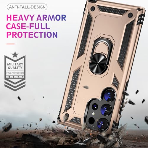 Image of for Samsung Galaxy S26 Ultra Case with Screen Protector, Heavy Duty Military Grade Shockproof Rugged Protective Cover for Samsung S26 Ultra Phone Case with Metal Ring Magnetic Kickstand (Gold)