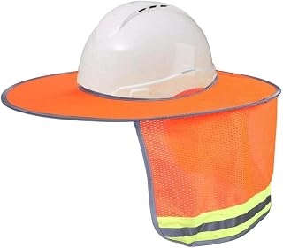 Hard Hat Sun Shield, Neck Sun Shade with Visor, Hard Hat Sun Shade Full Brim Neck Shield with Reflective Stripe for Hard Hat Accessories Orange