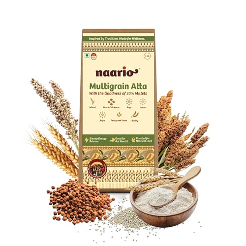 Image of Naario Multigrain Atta | 40% More Fibre Per Roti vs Wheat | Low GI | Diabetic Friendly | 30%+ Millets | Methi Dana for Blood Sugar | 7 Grains Roasted Atta | No Maida | 1kg