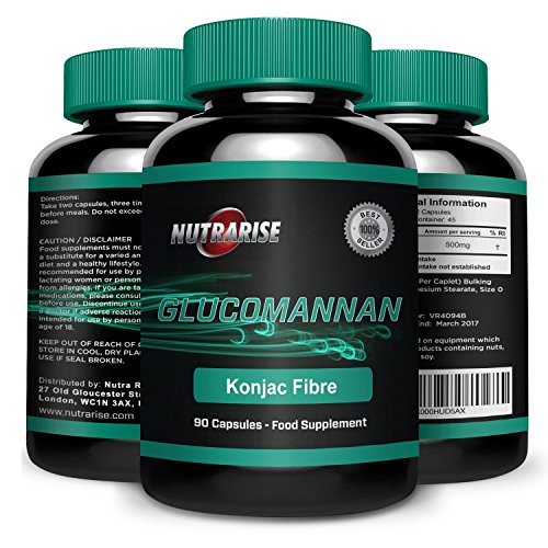 Glucomannano, Dimagrante naturale, pillole dimagranti soppressori dell'appetito, 500mg per capsula Radice di Konjac, 90 Capsule, di Nutra Rise