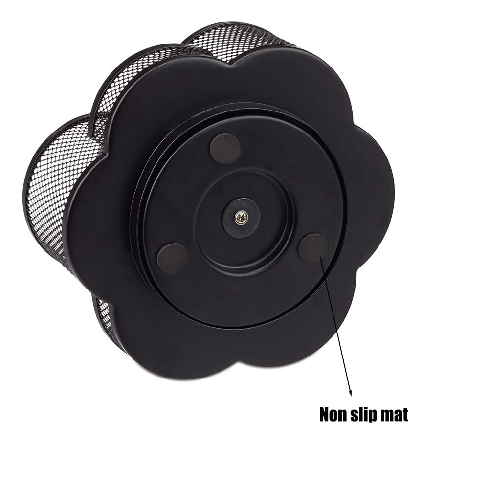 Girevole 360° Organizer Matite, Multifunzionale Portapenne, Portapenne Ufficio, Griglia Metallica, con 7 Scomparti, Tappetino Antiscivolo, per Riporre Oggetti in Ufficio, Toeletta (Nero)