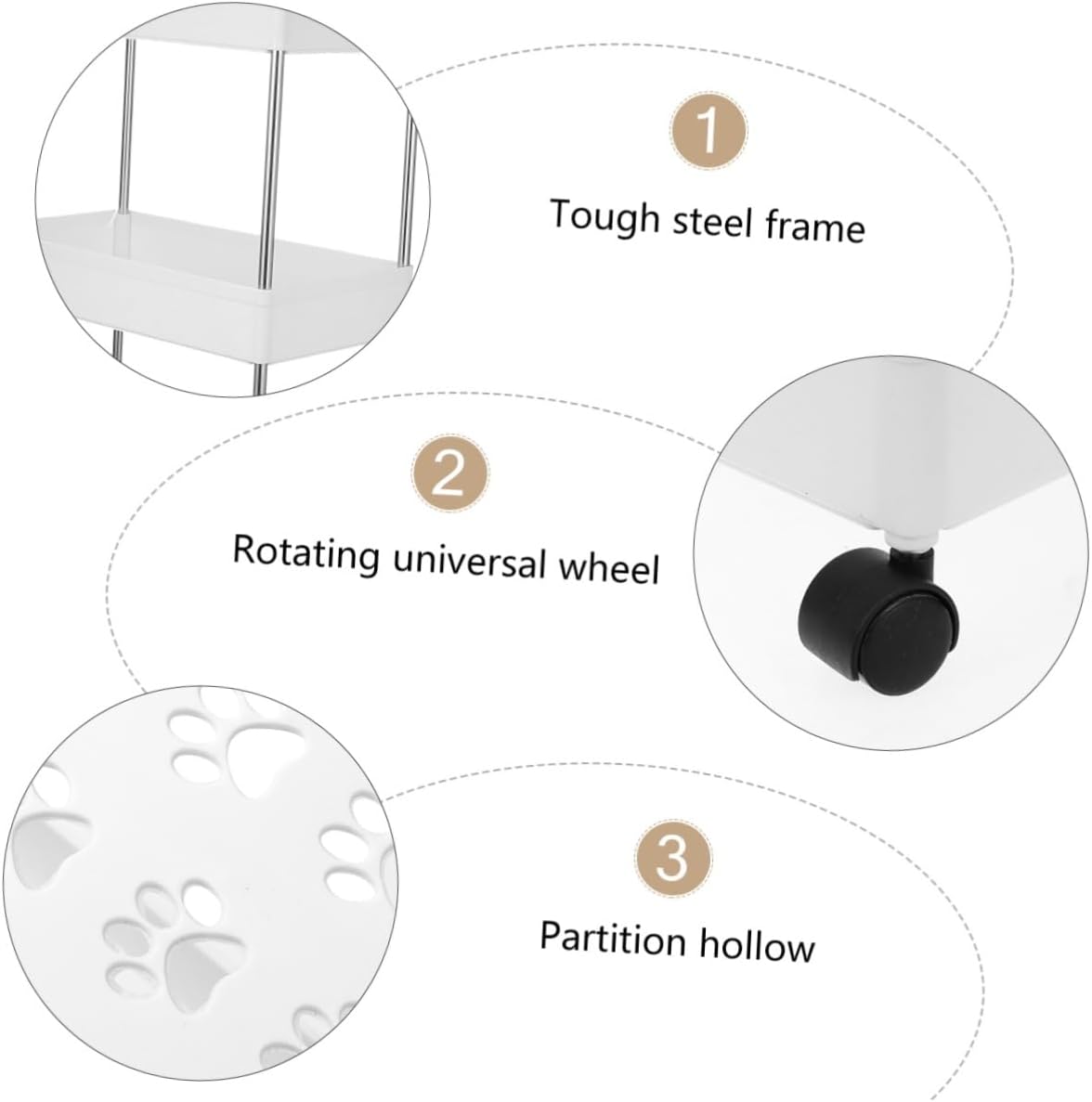 Alipis 1pc Rolling Three Bathroom Shelf Cart Removable Rack Mobile Organizer for Easy Storage Toilet Kitchen Living Room Random Bottom Pattern