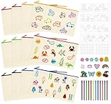 Mäppchen zum Bemalen, 12 Stück Stoffbeutel zum Bemalen mit 12 Buntstift, 4 DIY Malschablonen - 21x12 cm Mäppchen mit Reißverschluss und DIY Blanko Stoffbeutel für Kosmetiktasche, Kindergeburtstag