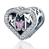 925 Sterling Silver Mother and Daughter Family Love Heart Bead Charms,Mom Having Fun with Kid Bead...