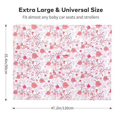 Image of Rquite Infant Car Seat Cover for Babies Girls, Muslin Cotton Carseat Canopy, Breathable Stroller Sun Shade, Baby Shower Gift & Newborn Essentials, Universal Fit Summer & Hot Weather (Pink Flowers)