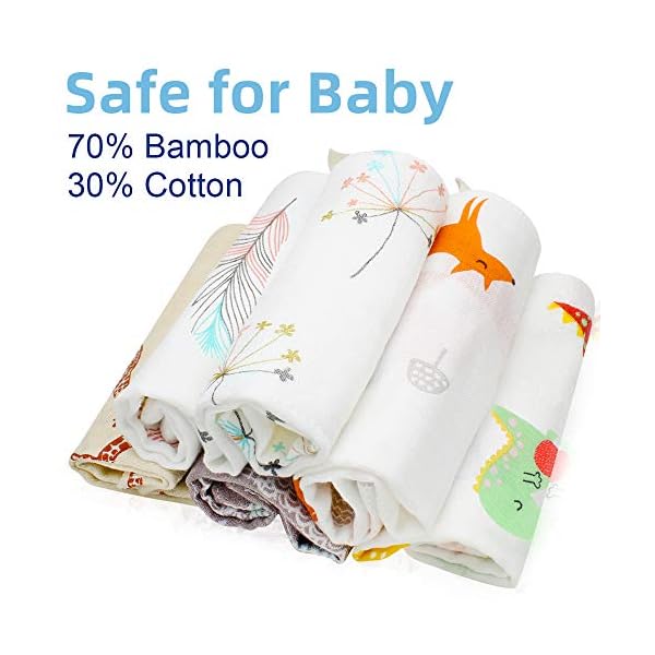 LifeTree Baby Musselin Waschlappen, 6 Stück weiche Bambus Baumwolle Baby Handtuch für Jungen und Mädchen, 26x26 cm… – Bild 5