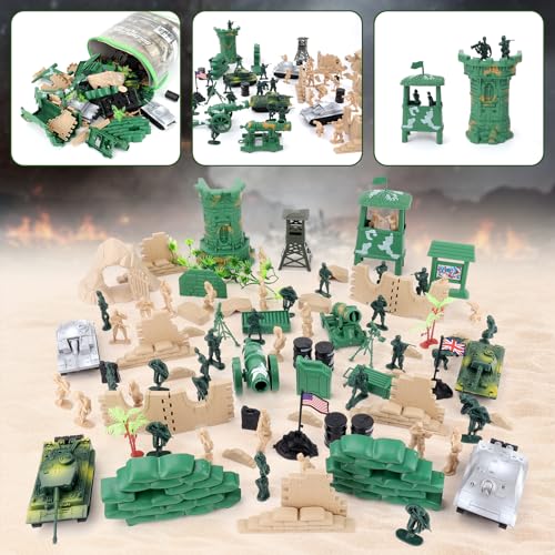 deAO 100-teiliges Militär-Spielset mit Miniatur-Soldaten, Militärfiguren, Tanks, Flugzeuge, Flaggen, Transport und Kampfzubehör, Soldaten Figuren Spielzeug Set für Kinder, Geschenk für Jungen