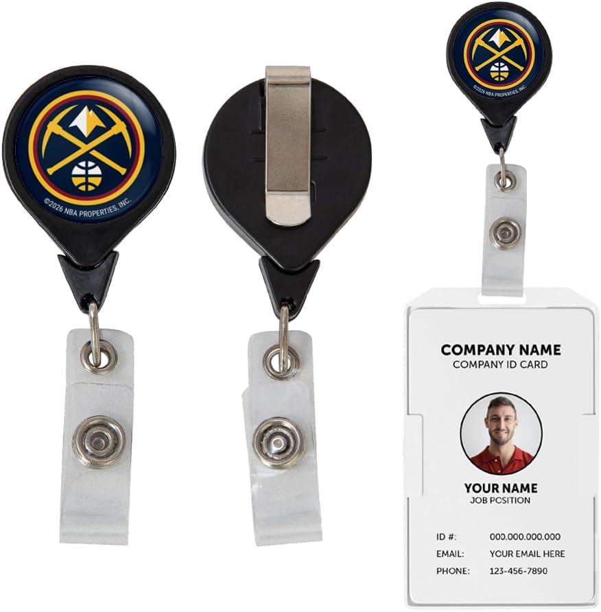 Desert Cactus Denver Nuggets Retractable Badge Holder NBA ID Reel with Ticket Clip for Lanyard, Work, School & Office Access (Design A)