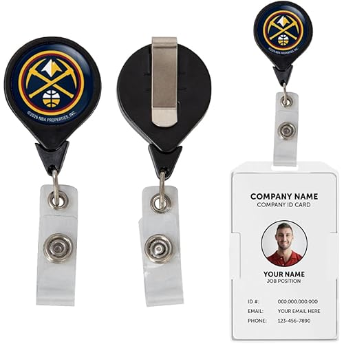 Desert Cactus Denver Nuggets Retractable Badge Holder NBA ID Reel with Ticket Clip for Lanyard, Work, School & Office Access (Design A)