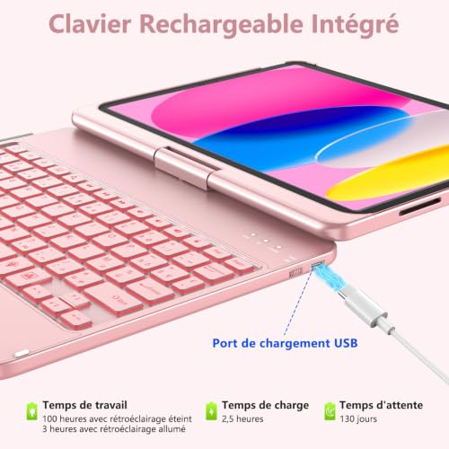 KBCASE Coque Clavier pour iPad A16 11/10ème Génération 11" 2025/10,9" 2022 – vue 7