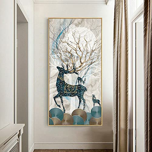 Kit Diamond Painting 5D Grand Format Cerf Porte-Bonheur – Broderie Strass à Poser Soi-même 40x80 Cm
