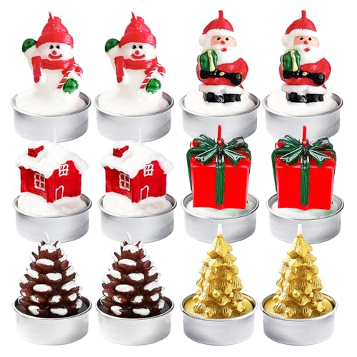 RYAN 12 Stück Mini Teelichter Weihnachten Kerzen Ohne Duft...