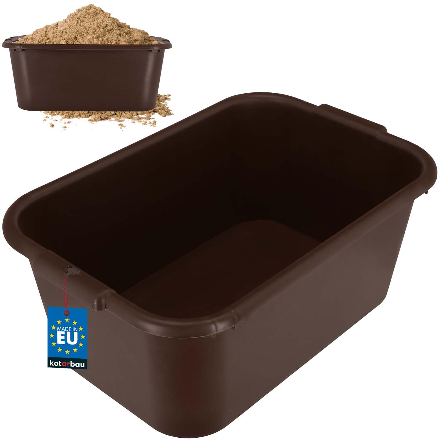 KOTARBAU® Bac à mortier carré 45 l en plastique marron Bac à mortier Bac à mortier Seau de construction Seau à mortier Bac à nourriture Cuve de maçon Bac à plantes