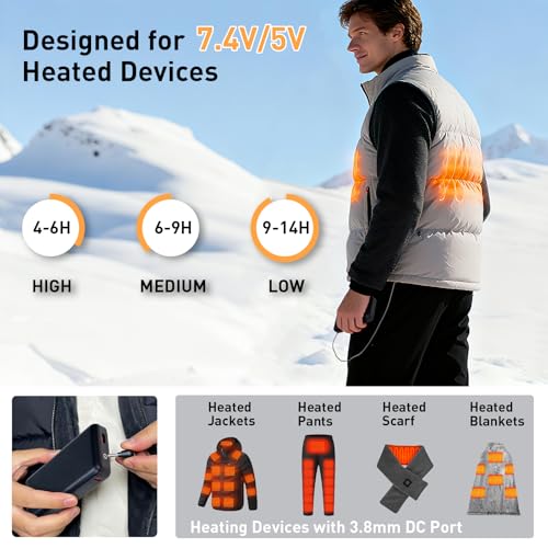 Image of Diweez 16000mAh Heated Vest Battery Pack, 7.4V /5V Power Bank with LED Display for Heated Apparel, Vest, Jackets, Pants, Heated Blanket, Portable Charger with DC /USB-A /USB-C Output and Type-C Input