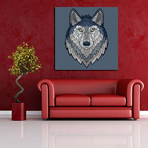 Image of ArtzFolio Wolf Head Mascot | Unframed Premium Canvas Painting for Bedroom & Living Room | 20 x 20 inch (51 x 51 cms)